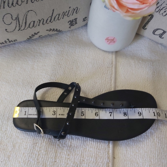 Bianco leather thong sandals black studded flats y2k - Picture 9 of 14